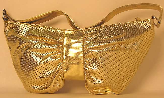 Designer Inspired Metallic Gold Slouch Bow Satchel Bag Purse