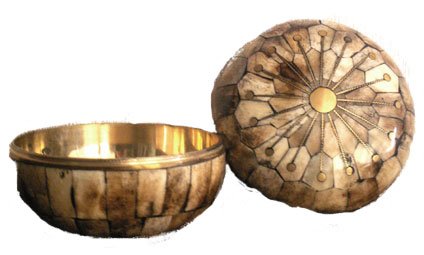 BRASS AND BONE BOWL FROM MYANMAR