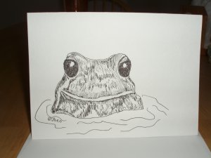 Handmade Painted blank card frog pen and ink