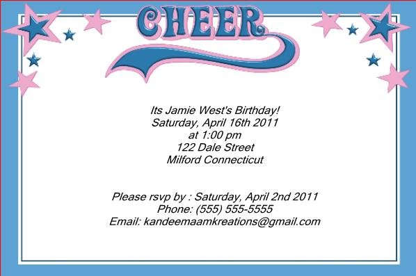 Cheerleading kids birthday invitations