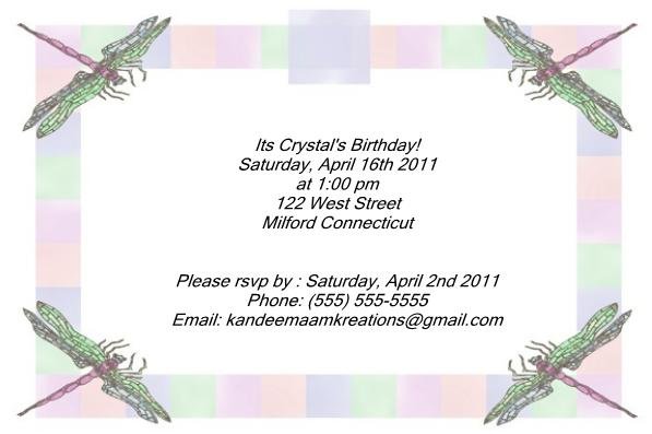Dragonfly kids birthday invitations