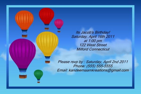 Hot air balloons kids birthday invitations