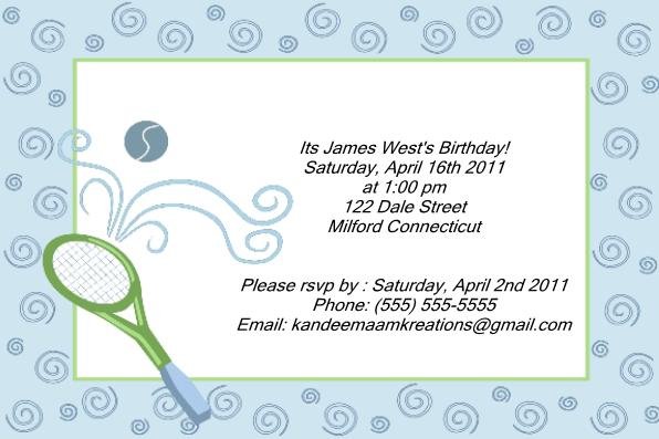 Tennis kids birthday invitations