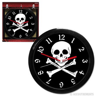 Skull and Cross Bones Black and White Pirate Clock