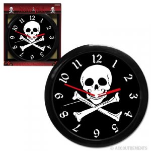 Skull and Cross Bones Black and White Pirate Clock