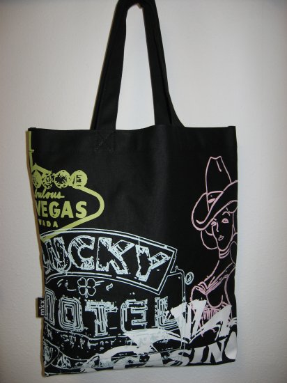 Retro Neon Las Vegas Signs on Black Canvas Tote Bag