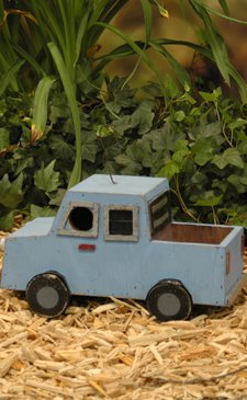 Blue Truck Birdhouse Made Out of Recycled Materials