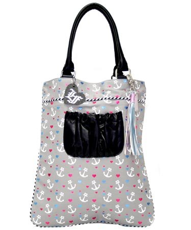 Gray Canvas Tote Bag with Anchor Print