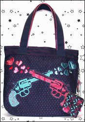 Pistol Packin' Tote Bag, Guns and Foil Heart Print