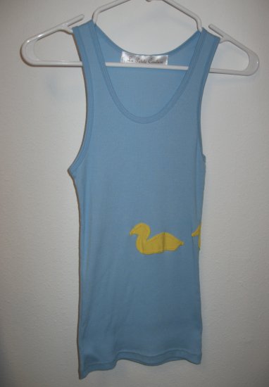 Blue Tank Top with Hand Stitched Ducks Front and Back, Size Small