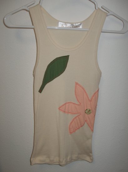 Cream Tank Top with Hand Stitched Flower, Size Small