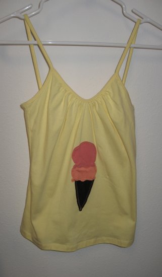 Yellow Tank Top with Hand Stitched Ice Cream Cone, Size Small