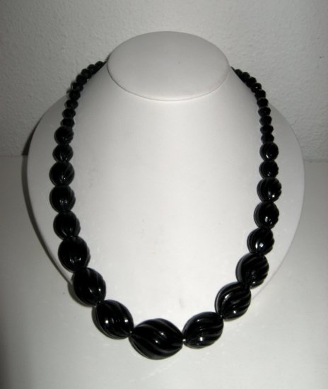 Vintage Round Black Plastic Bead, Necklace