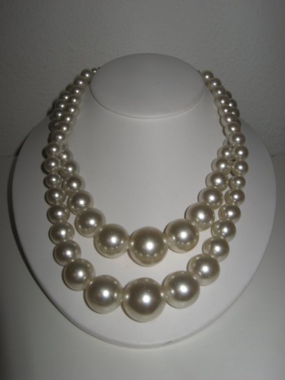 Vintage Double Strand Faux Pearl Necklace, Unique One-of-a-Kind Clasp