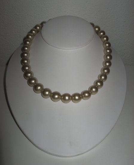 Vintage Single Strand Faux Pearl Bead Necklace, One-of-a-Kind Clasp