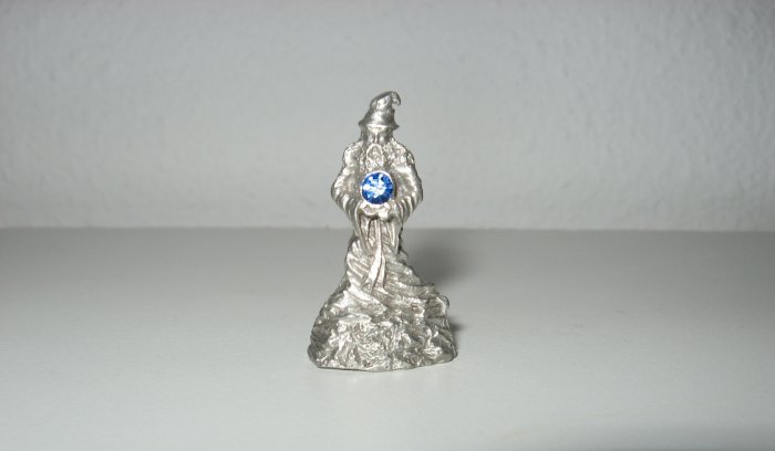 Pewter Wizard Figure with Blue Stone