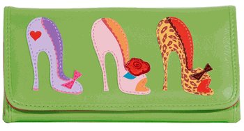 Green Faux Leather Wallet, Three Pinup Shoe Cut Outs