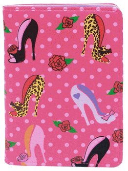Pink Vinyl Passport Wallet with High Heel Print