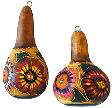 Hand Carved and Painted Gourd Ornament