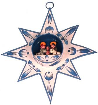 Hand Painted Blue Star with Nativity Scene Figures
