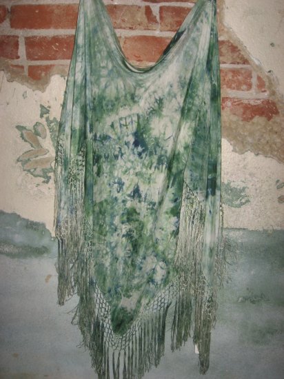 Beautiful Hand Dyed Shades of Green Silk Shawl with Fringe