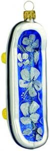 Hand Blown Glass Ornament, Skateboard Blue Hibiscus Print