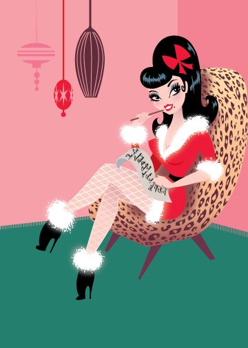 Naughty or Nice Pin Up Girl Christmas Card
