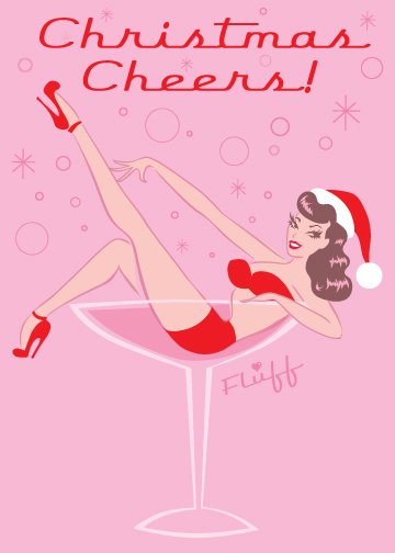 Pin Up Girl in Champagne Glass, Christmas Card