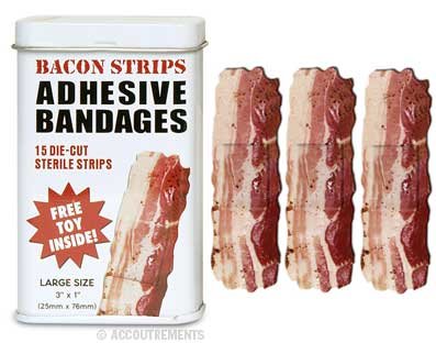 Bacon Strip Print Bandaids, Collectible Tin, Free Toy Inside