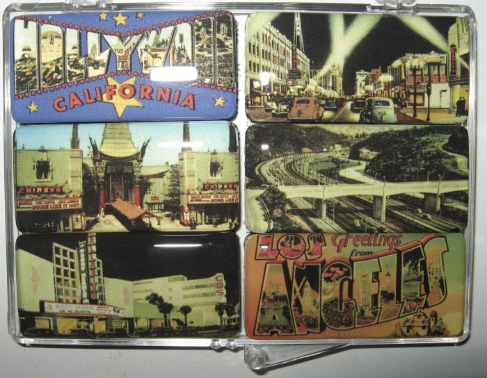 Set of Six Vintage Hollywood/California Magnets