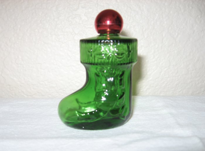Retro Avon Perfume Bottle, Green Glass Boot Red Top