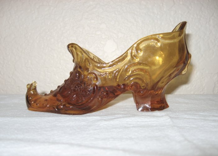 "Mosser" Amber Colored Glass Shoe, Rose Slipper
