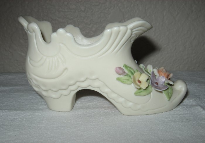 "Lefton" Antique Ivory Shoe, Decorated with Colorful Flowers