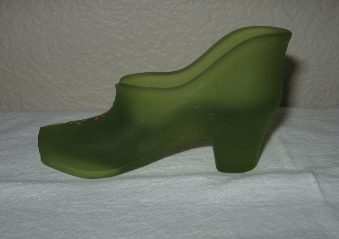 Westmoreland Frosted Green Glass Hand Painted Shoe