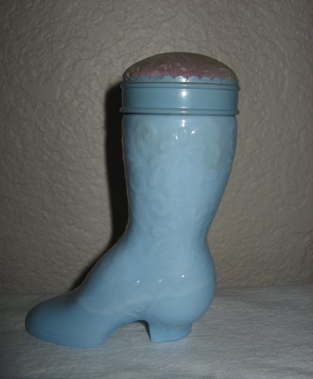 Light Blue Glass Boot Perfume Holder, with Perfume