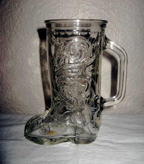 Decorated Clear Glass "Thirst Cup" Boot with Handle