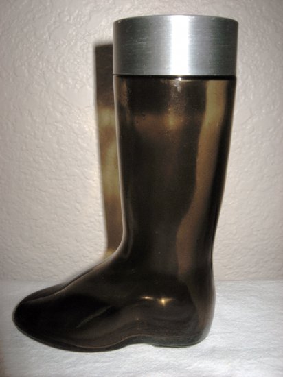 Dark Brown Glass Boot Bottle with Lid
