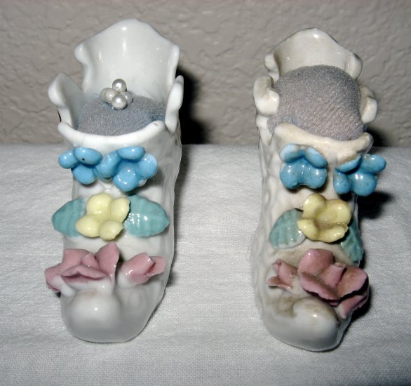 Glass Shoe Pin Cushions, with Flowers