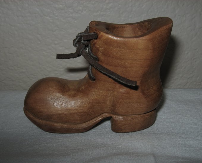 Wooden Boot with Leather Laces.