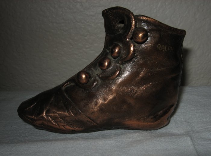 Bronze Hi-Top Button Up Shoe Marked "Ralph".