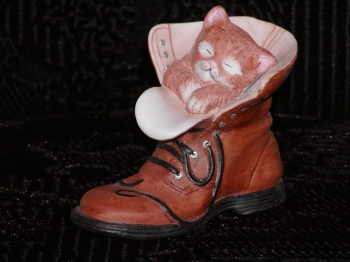 Ceramic Kitten in Man's Work Boot.