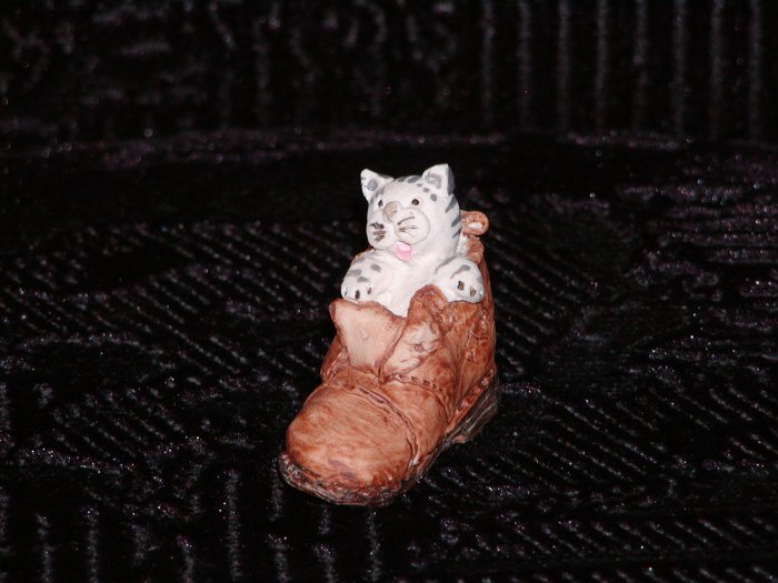 Miniature Hand Painted Kitten in Man's Work Boot (Scotland).