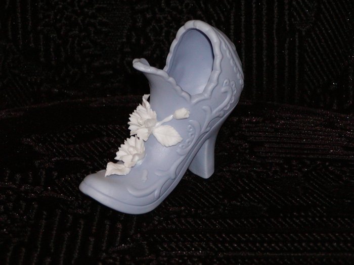 Heritage Blue Bisque Decorated w/White Flowers.