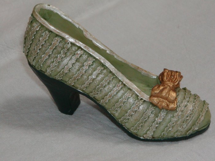 Miniature Green High Heel Shoe with Gold Bow