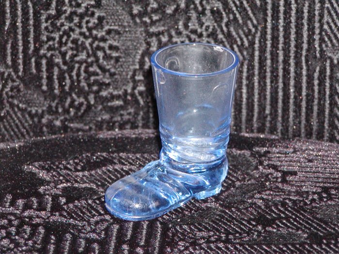 Blue Glass Boot w/Very Interesting Markings on Sole (Chipped).