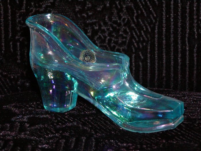 Westmoreland Aqua Iridescent Glass Shoe.