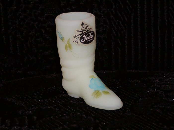 Hand Painted Fenton Custard Glass Boot (signed).