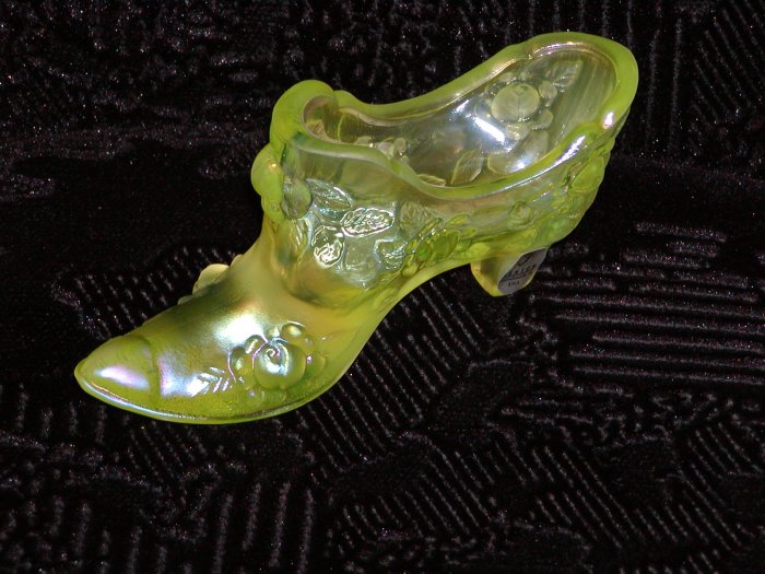 Fenton Topaz Opalescent Rose Slipper, Limited Edition