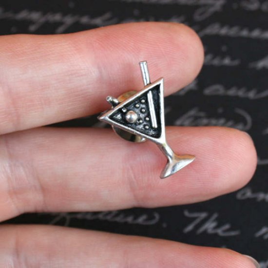 Silver Martini Tie Tack, Hand Made