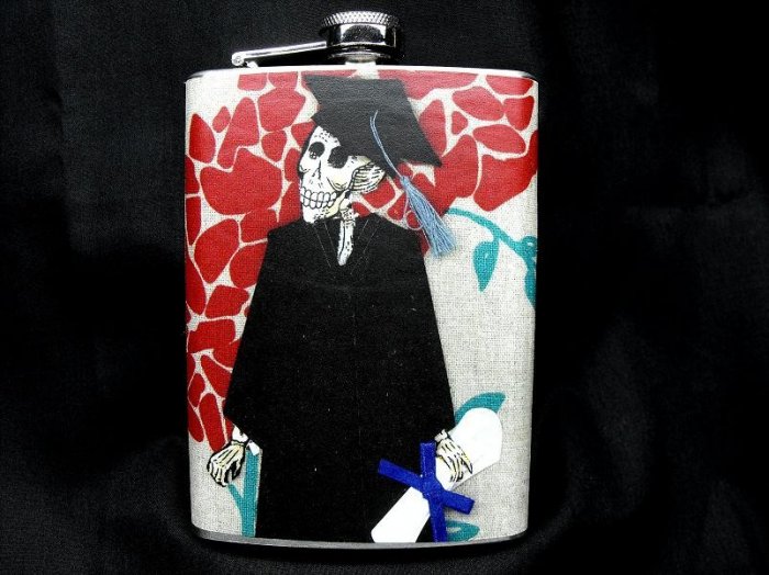 Stainless Steel Flask - 8oz., Day of the Dead Skeleton Graduate